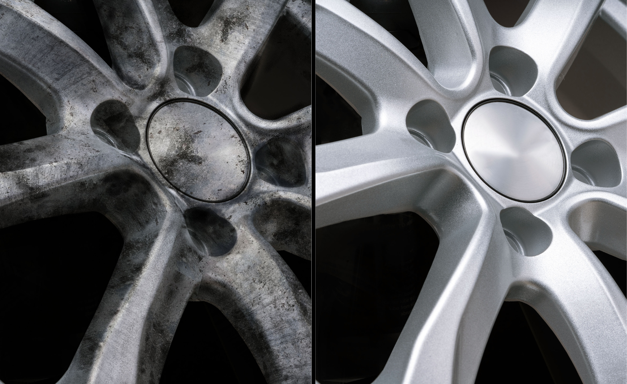 images of a wheel dirty and then cleaned with rain-x wheel cleaner